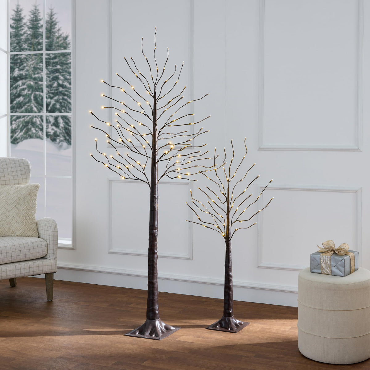 4ft 6ft 8ft Lighted Birch Tree 3Pk with LED Lights V66318