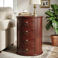 Solid Wood Round End Table with 4 Drawers N744