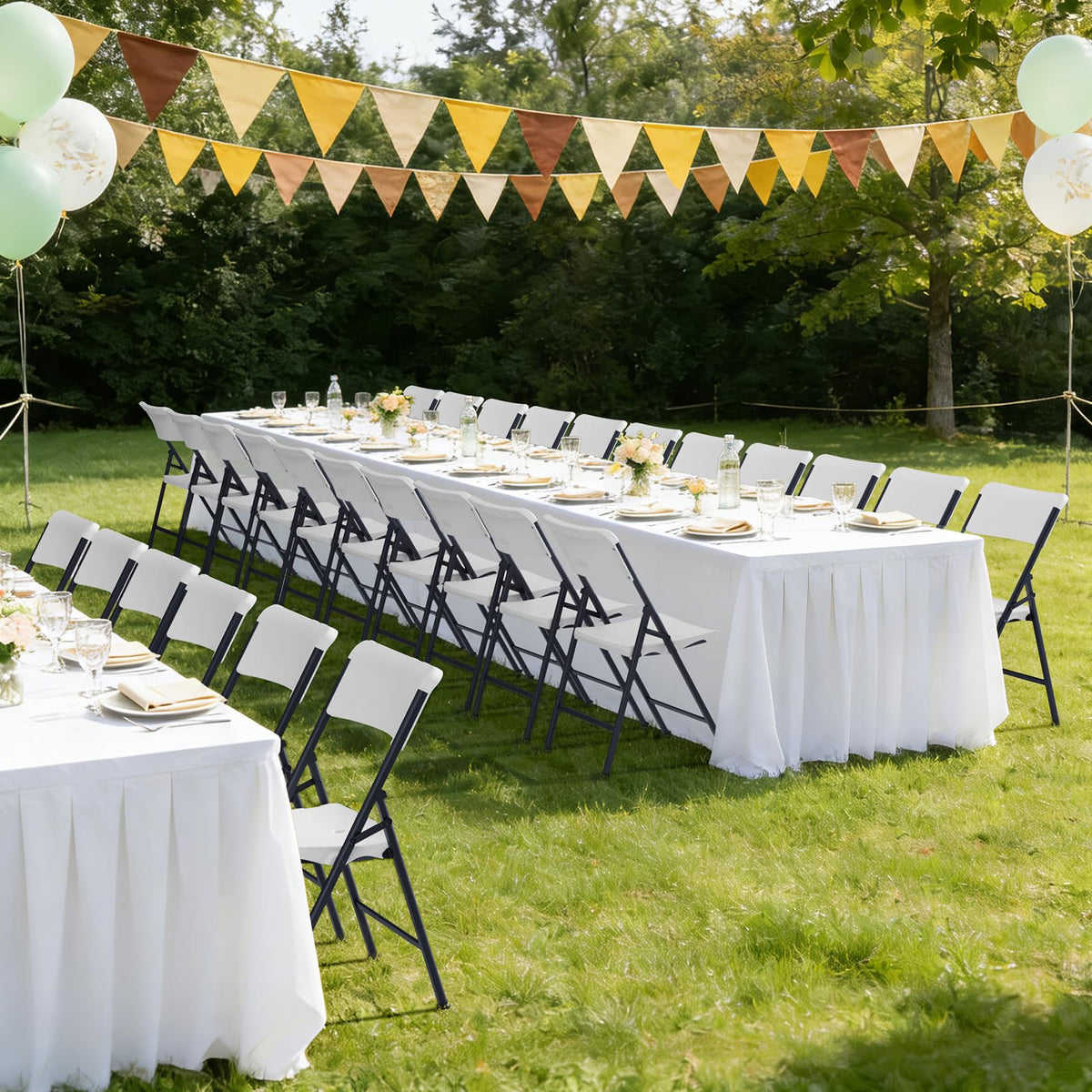 White 4 Pack Plastic Folding Chairs with Metal Frame H8564