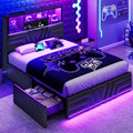 Full Size Bed Frame with 4 Drawers and Storage Headboard, Black W425