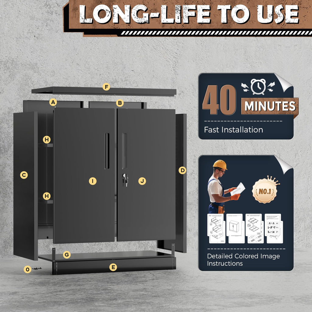 Black Metal Storage Cabinet with Locking Doors and Shelves K9171