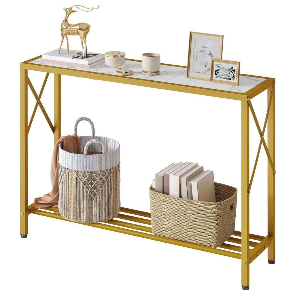 41.8" 2 Tier Gold Console Table with Shelves H524