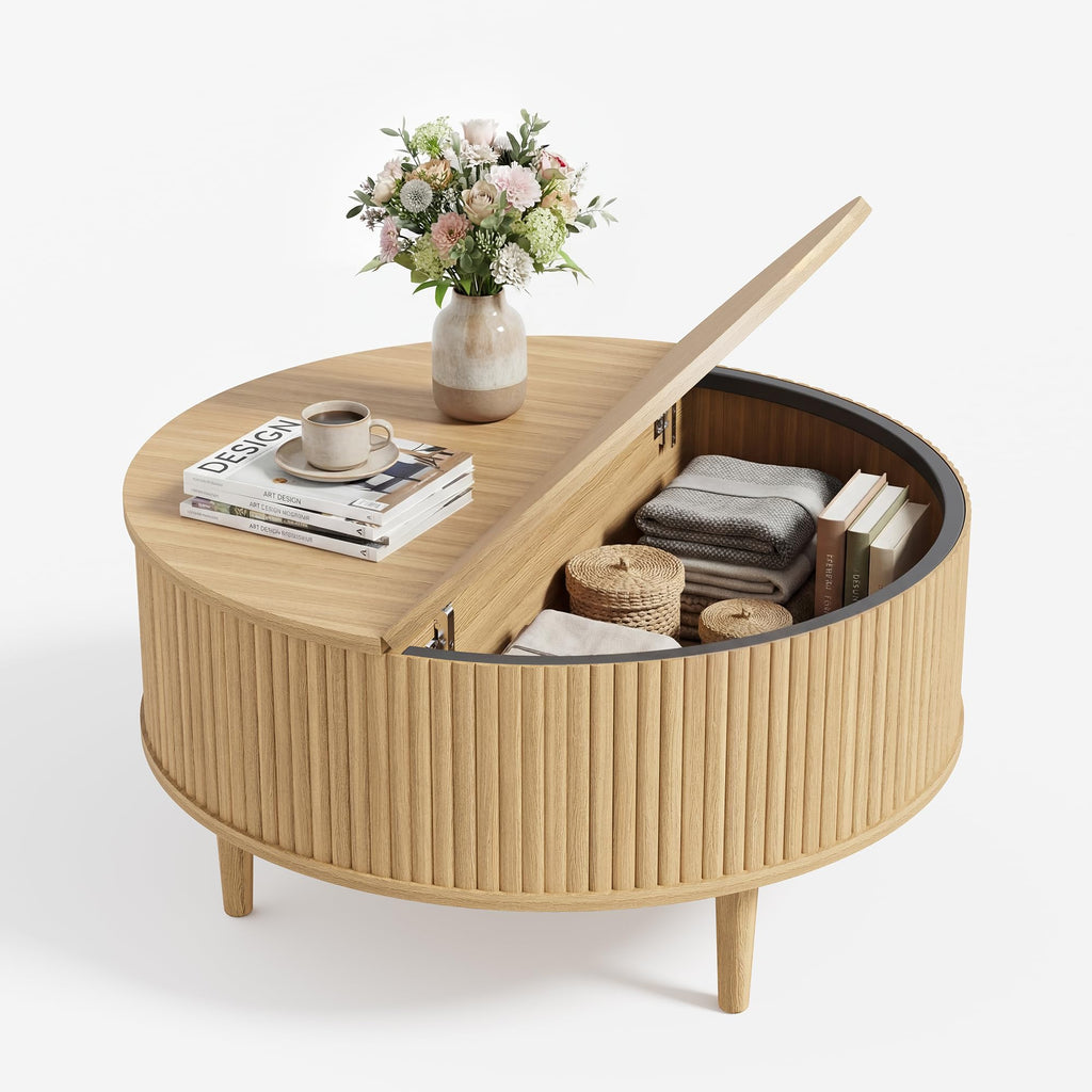 31.5" Round Lifting Top Coffee Table with Storage V309814