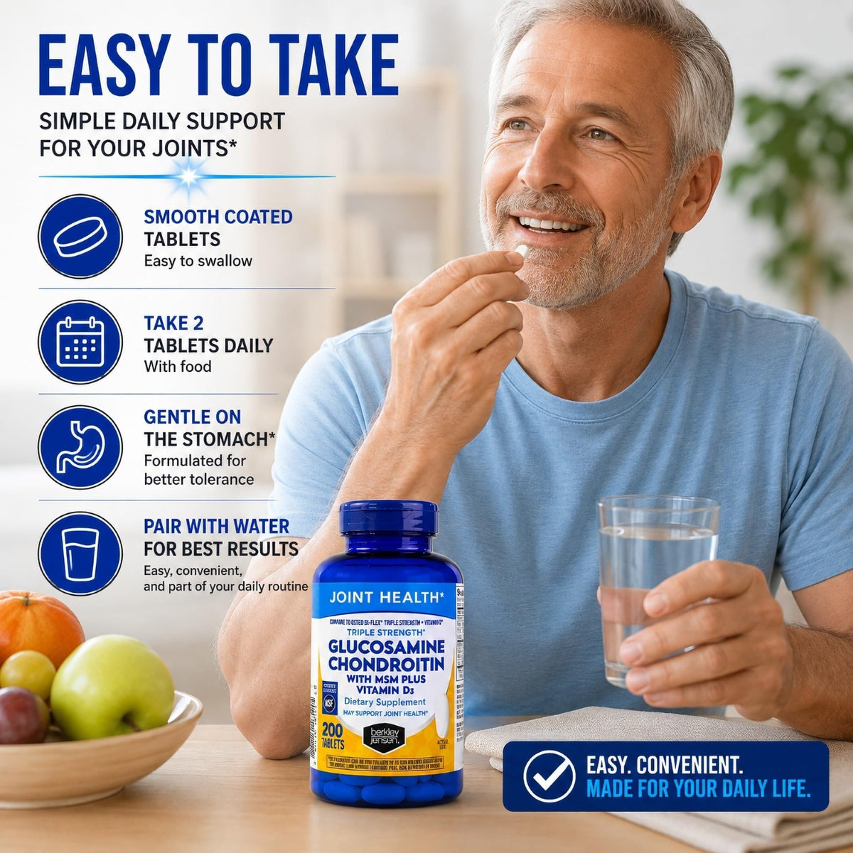 Glucosamine Chondroitin MSM D3 Joint Supplement Tablets 200 Count Q850