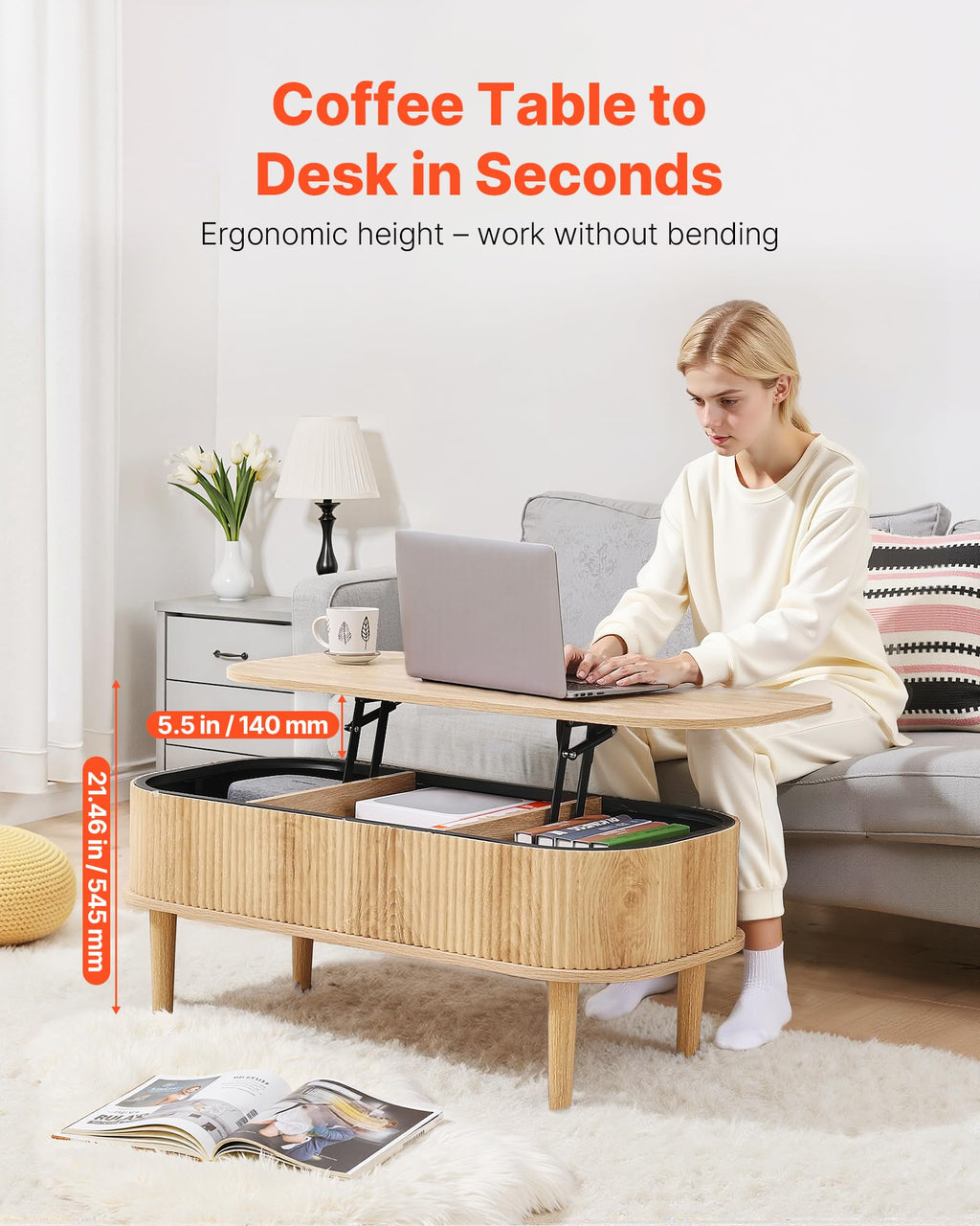 Natural Lift Top Coffee Table with Storage Q743