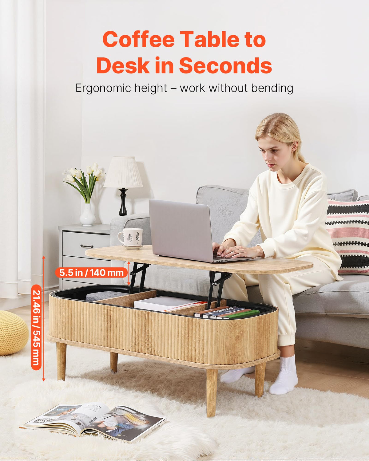 Natural Lift Top Coffee Table with Storage Q743
