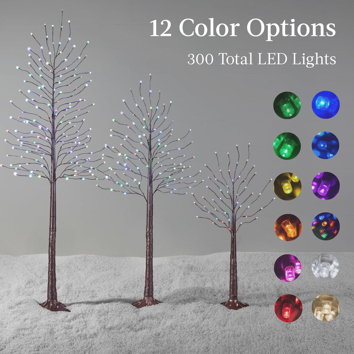 4ft 6ft 8ft Lighted Birch Tree 3Pk with LED Lights V66318