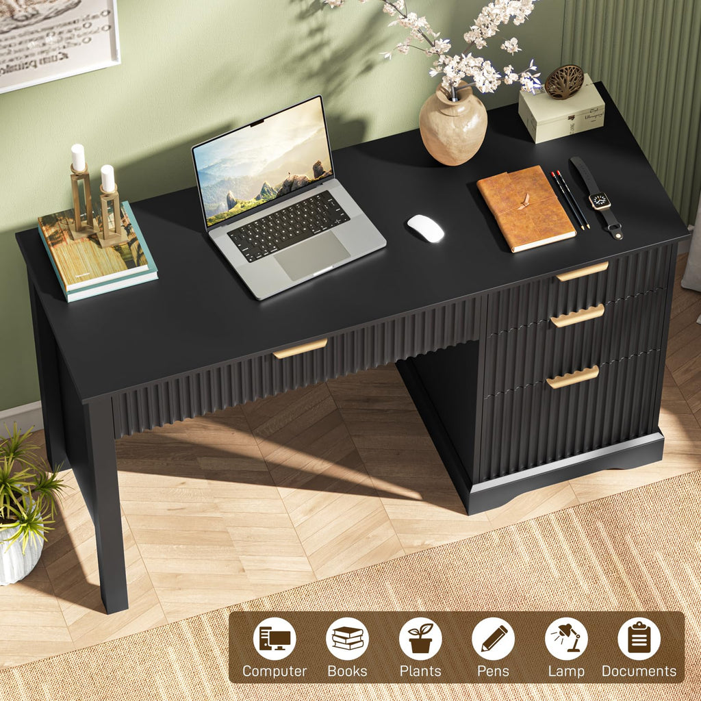 Black Wood Executive Desk with Drawers T375