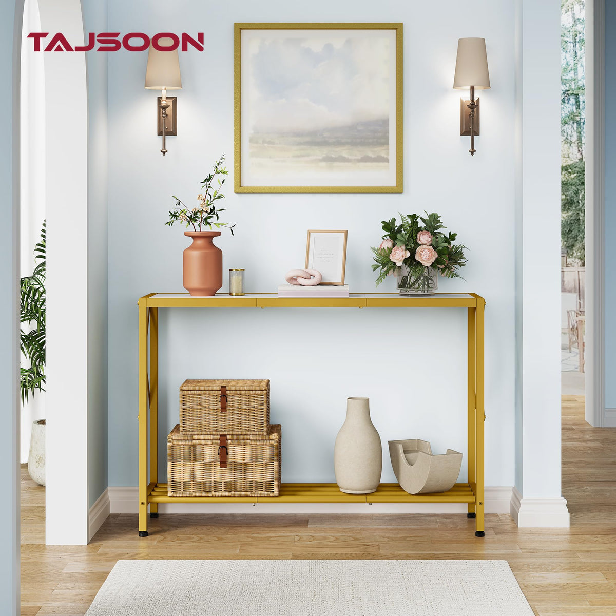 41.8" 2 Tier Gold Console Table with Shelves H524