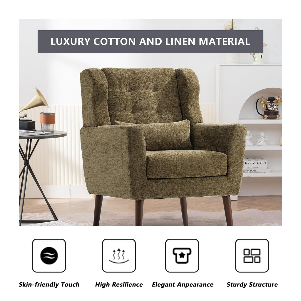 Olive Green Chenille Upholstered Accent Chairs Set of 2 F73462