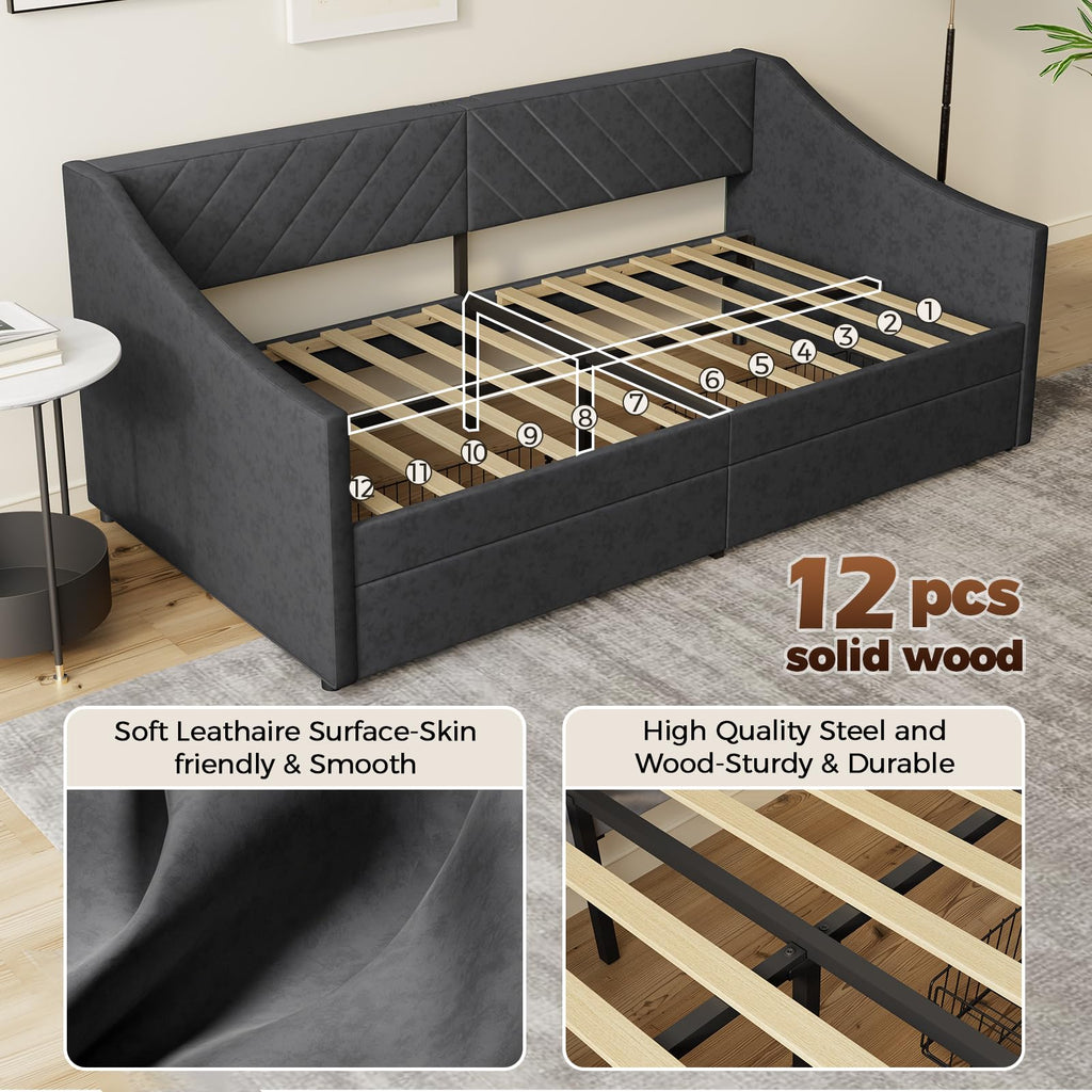 Twin Size Upholstered Daybed with 2 Storage Drawers O697