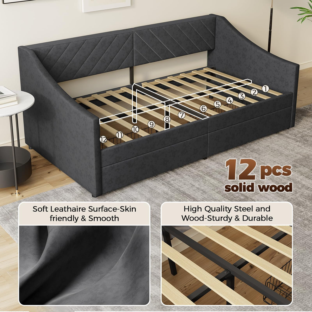 Twin Size Upholstered Daybed with 2 Storage Drawers O697