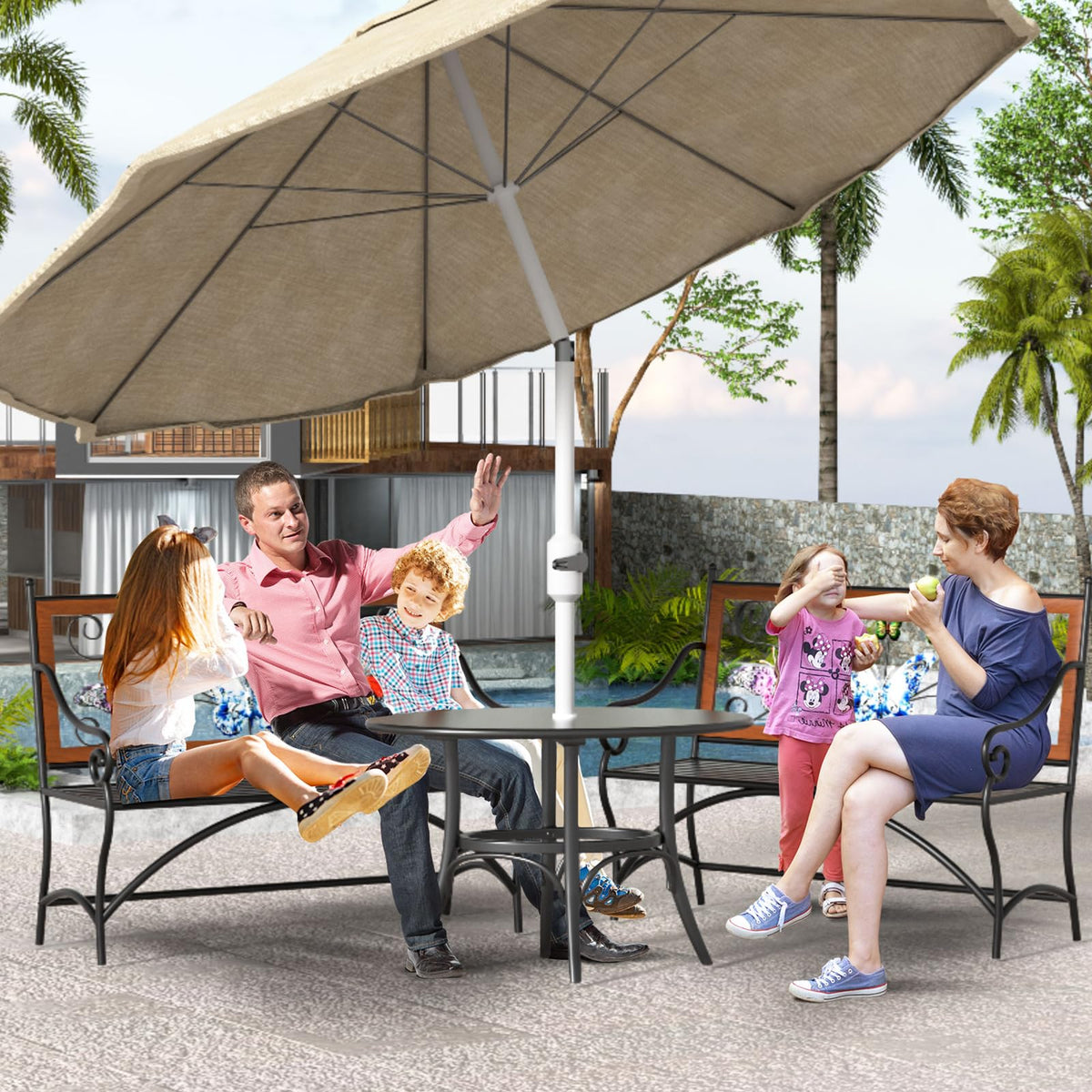 39.7" Black Metal Outdoor Bench with Armrest N350570