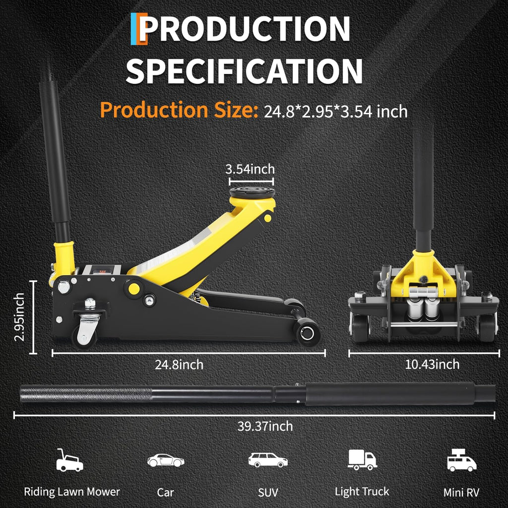 3 Ton Hydraulic Floor Jack Heavy Duty Steel Dual Piston Quick Lift Pump A7690