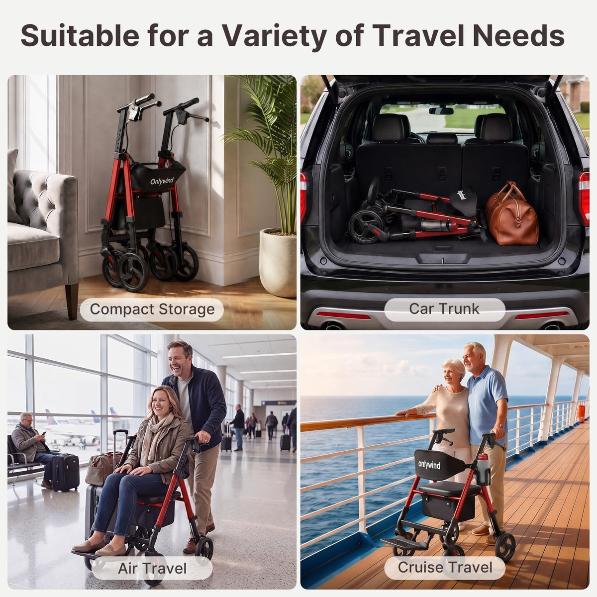 Lightweight Rollator Walkers Wheelchair Combo with Seat U975789