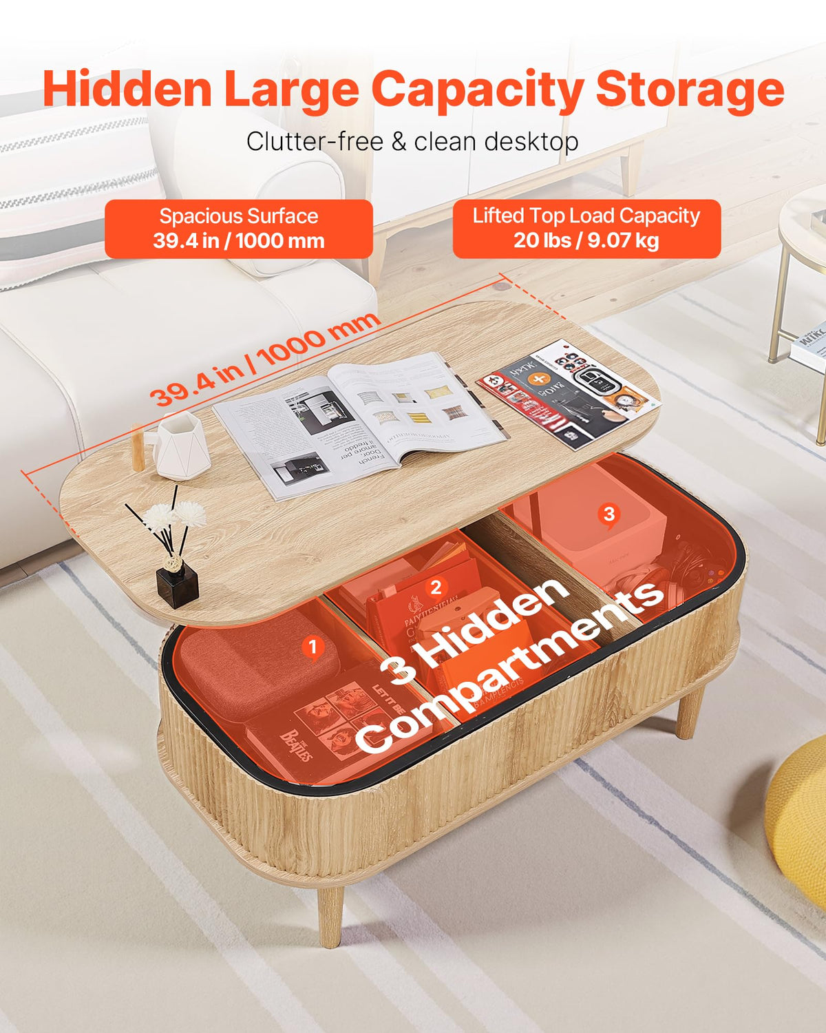 Natural Lift Top Coffee Table with Storage Q743