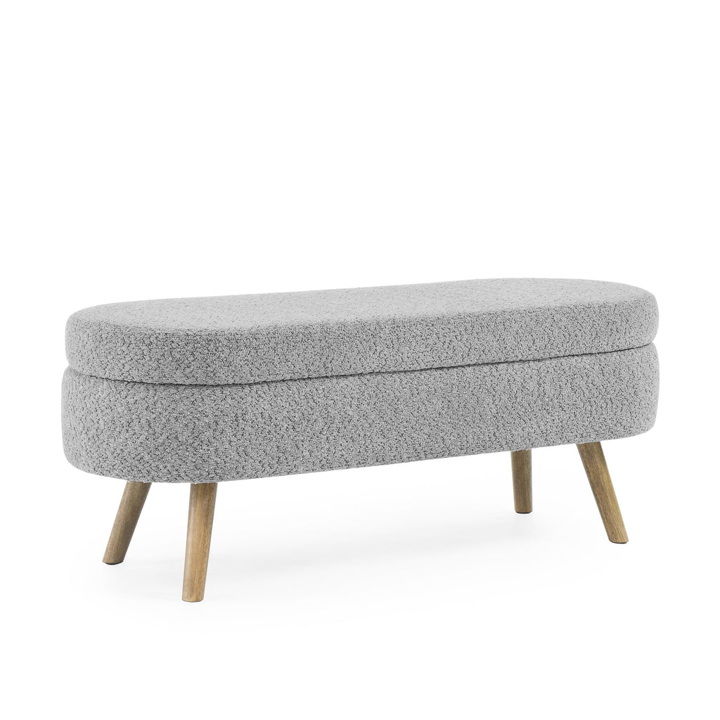 Oval Storage Bench with Rubber Wood Legs, Gray K586
