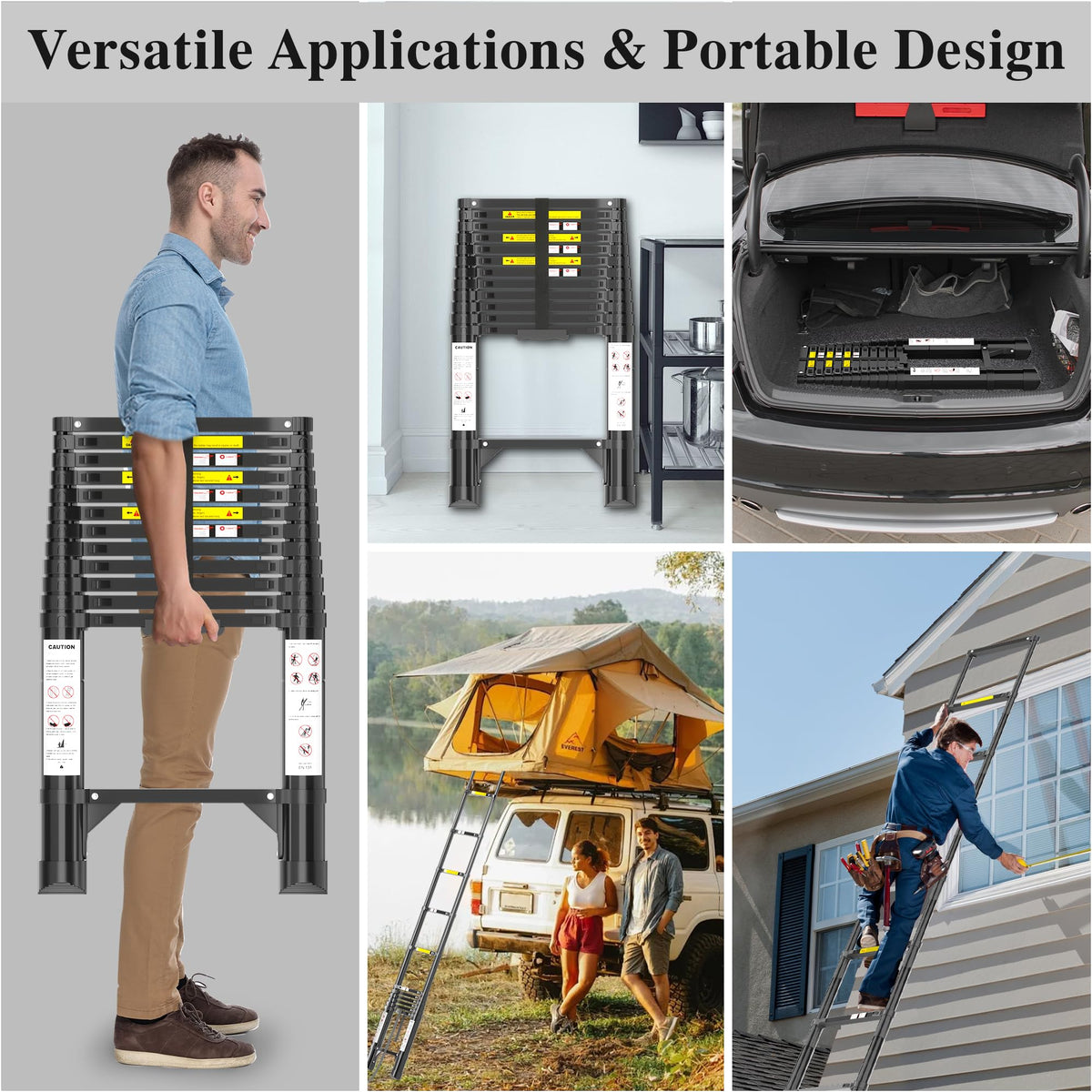 12.5 FT Black Aluminum Telescoping Ladder A300997