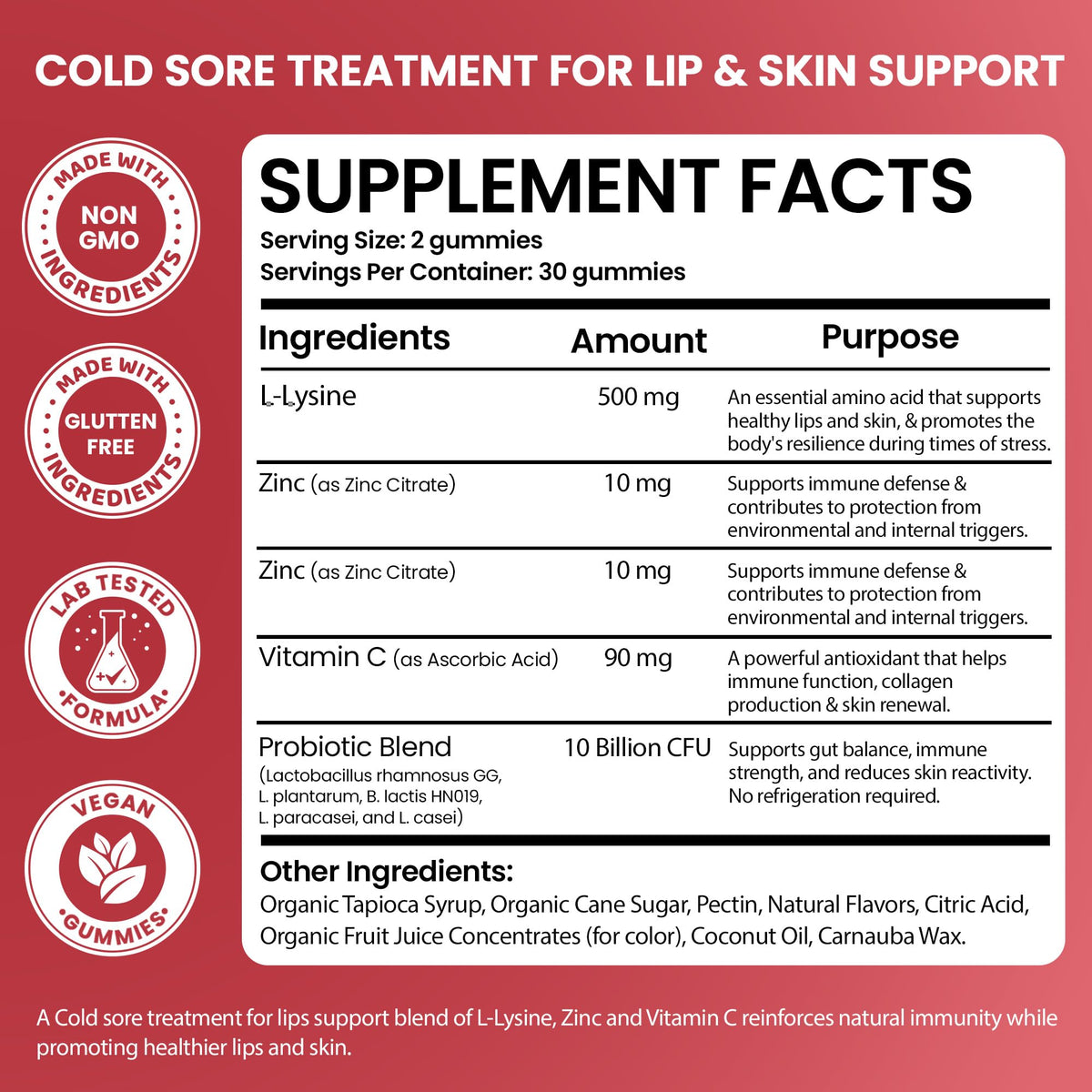 Cold Sore Treatment with L-Lysine, Zinc & Vitamin C E392