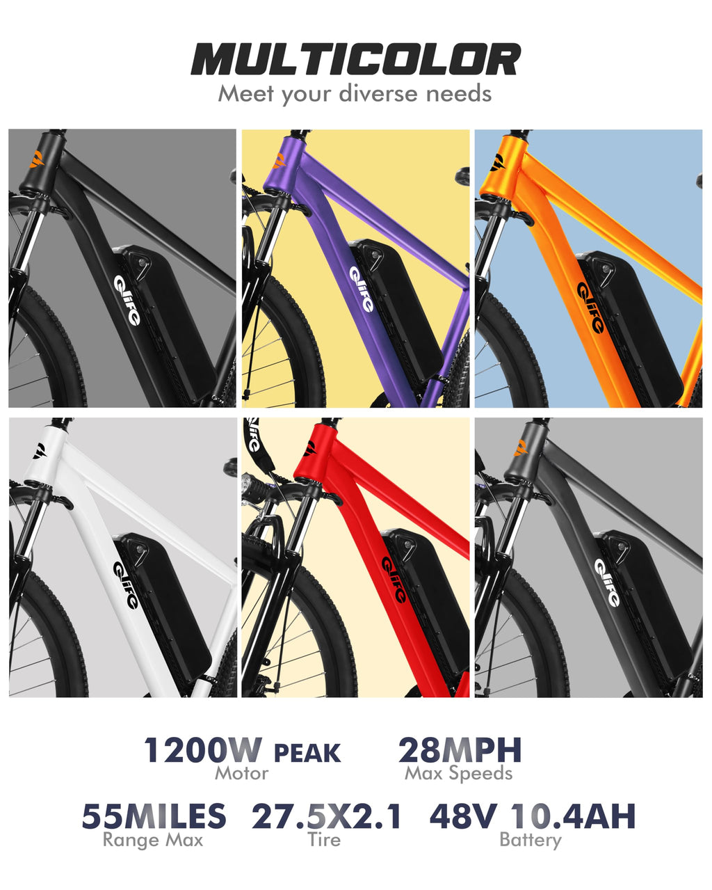 21-Speed 1200W Electric Bike with 48V 10.4Ah Removable Battery Y9422