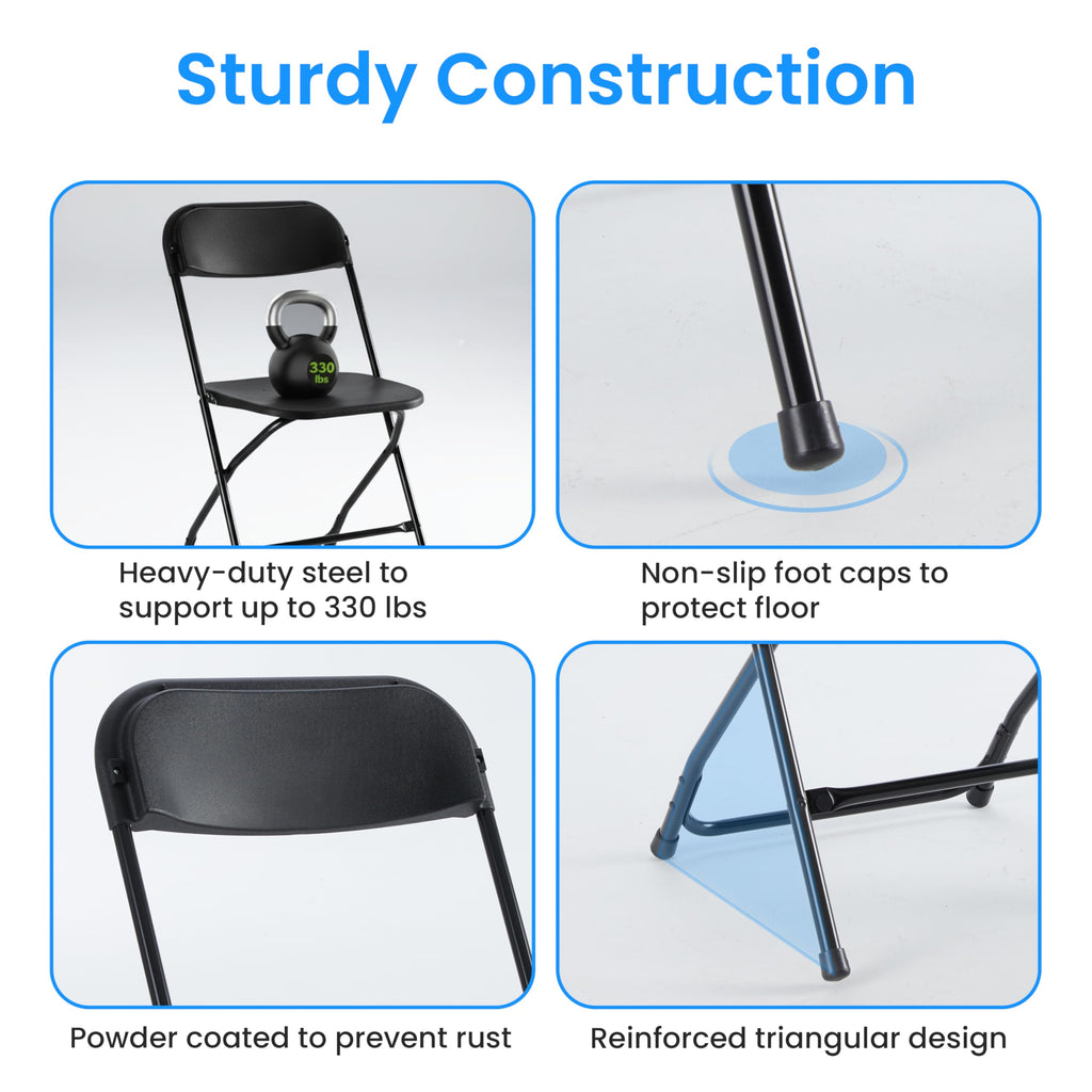 Black 10-Pack Folding Plastic Chair with Metal Frame M302836