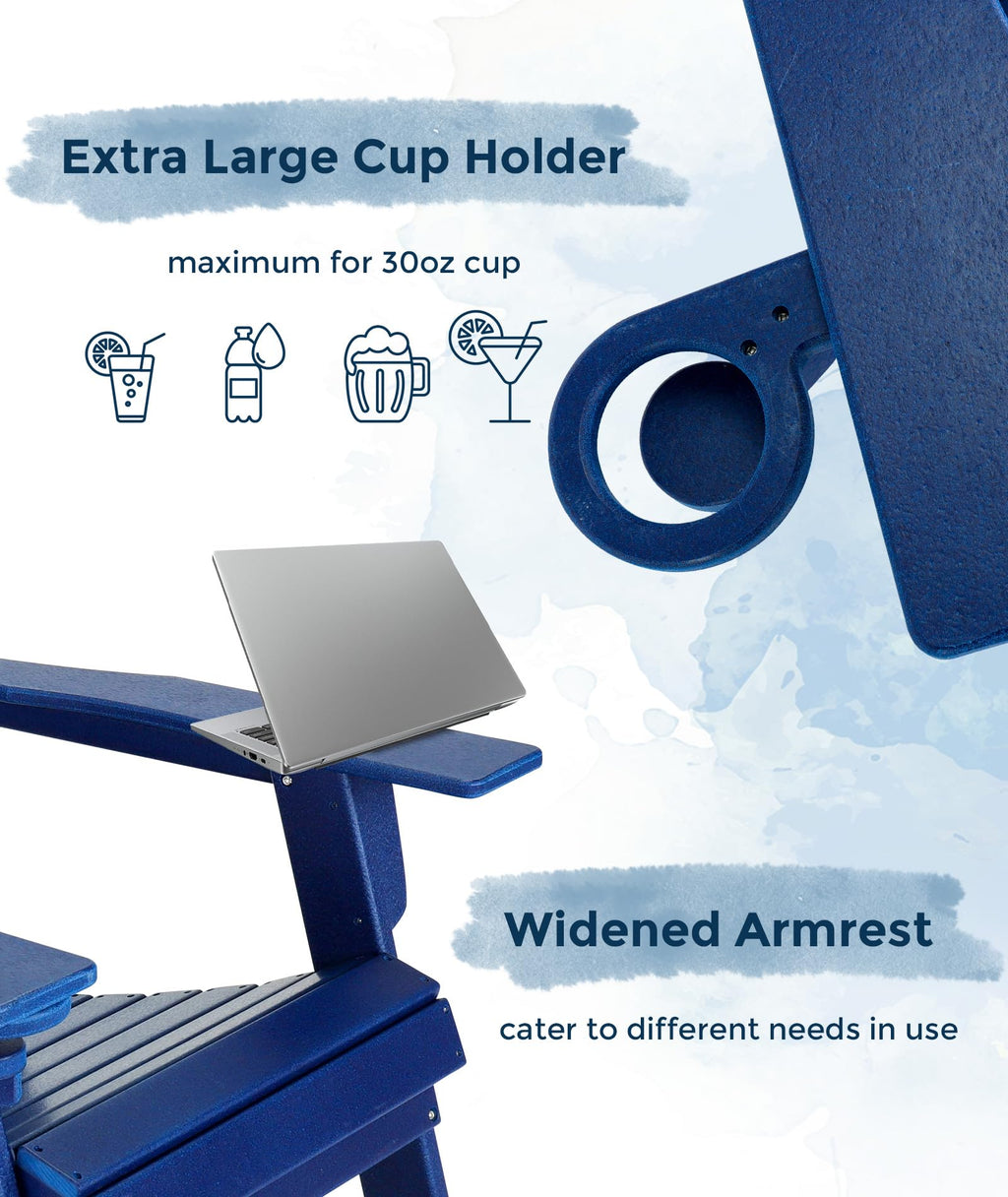 Oversized Folding HDPE Adirondack Chair with Cup Holder, Blue V328