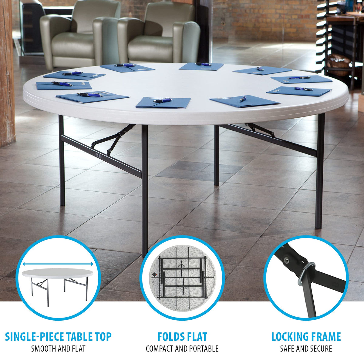 Folding Round Table 6 Foot White Granite W762