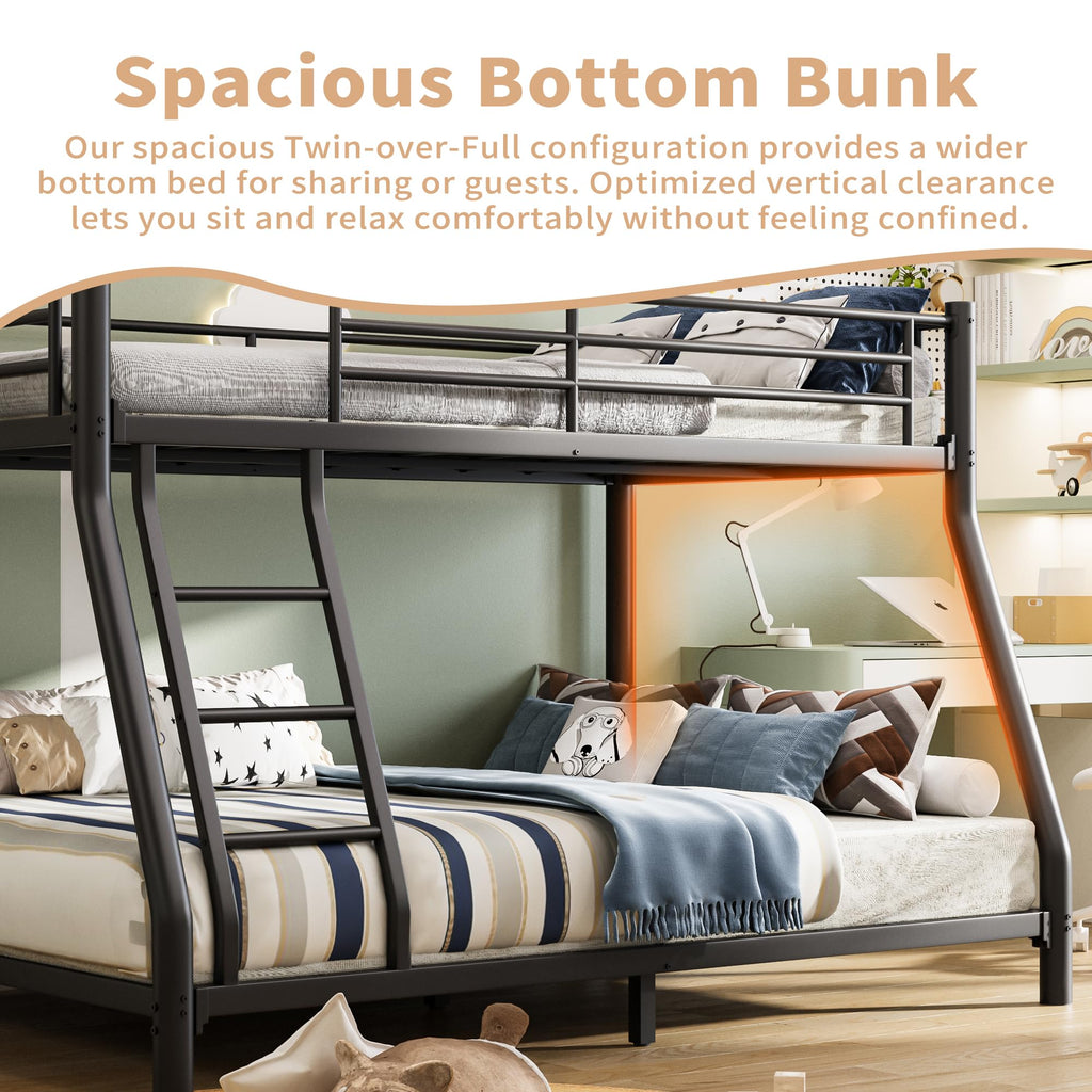 Twin Over Full Metal Bunk Bed with Guardrail and Ladder N5975