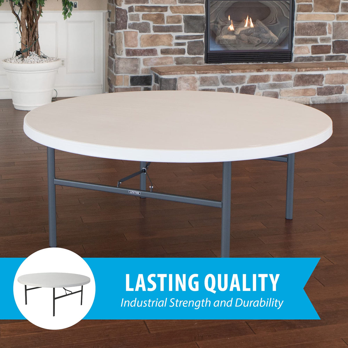 Folding Round Table 6 Foot White Granite W762