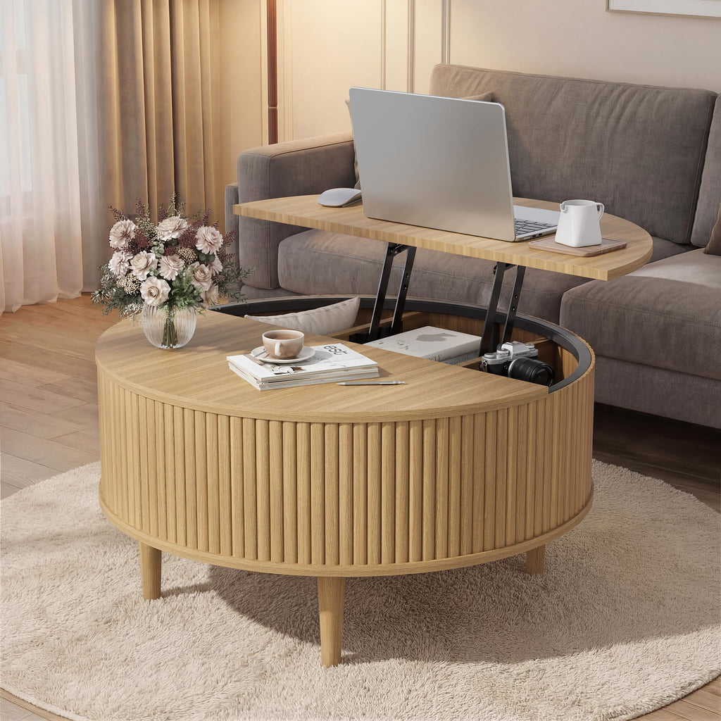 31.5" Round Lifting Top Coffee Table with Storage V309814