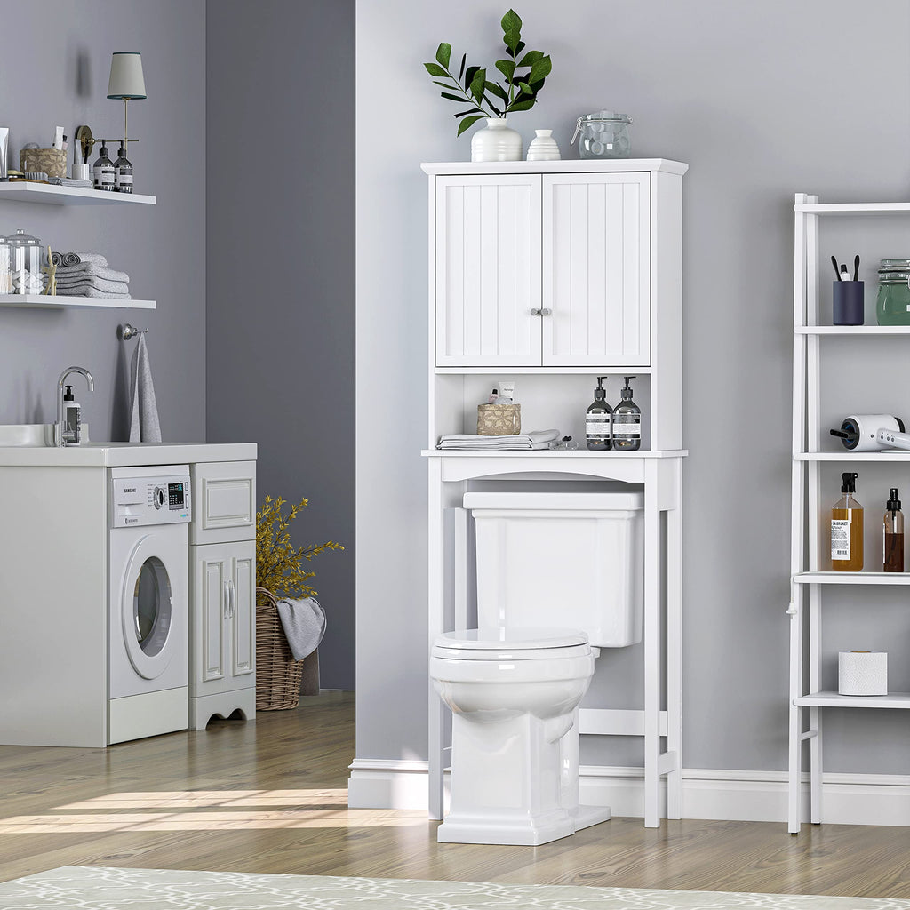 Over the Toilet Storage Cabinet with Doors, Adjustable Shelf, White A37156