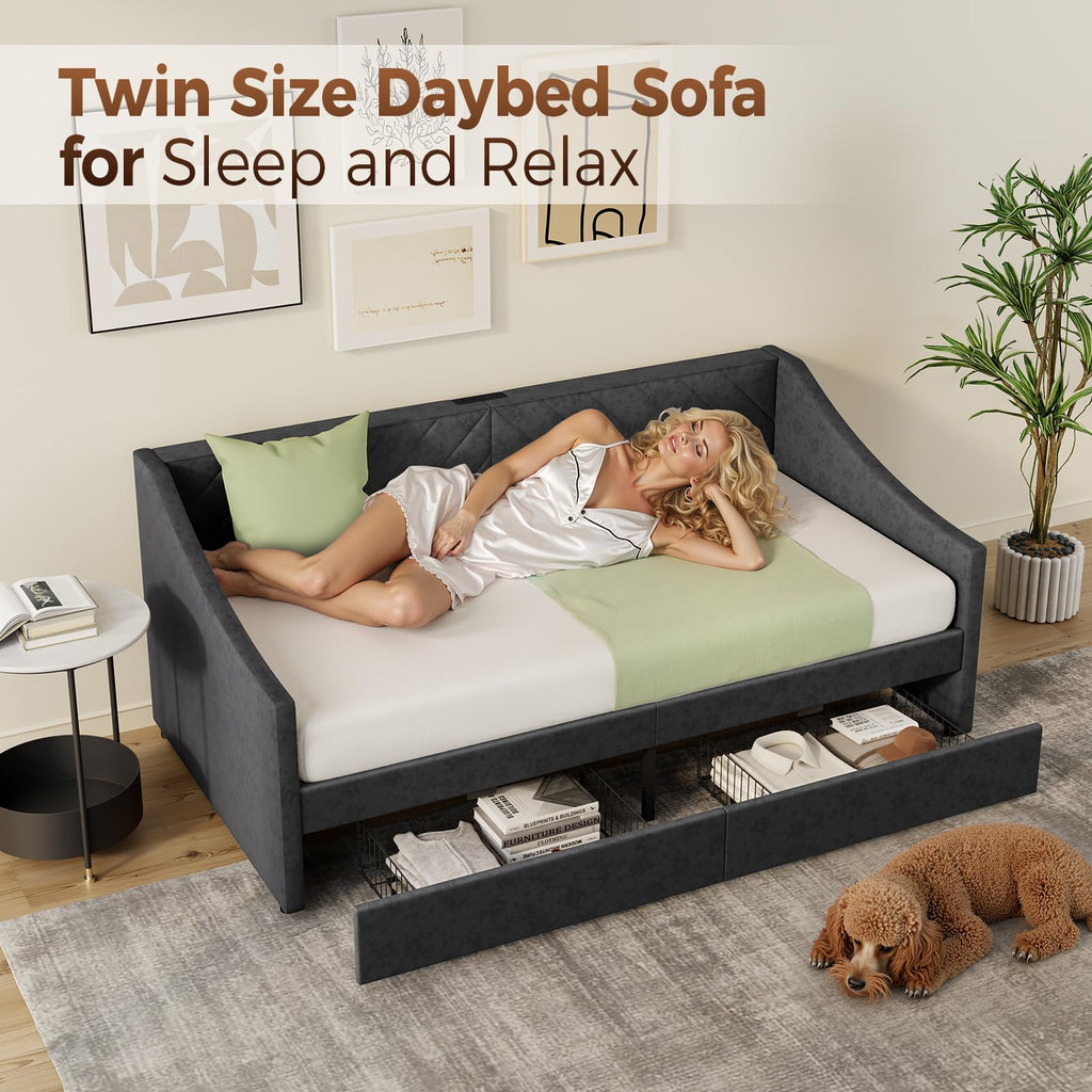 Twin Size Upholstered Daybed with 2 Storage Drawers O697