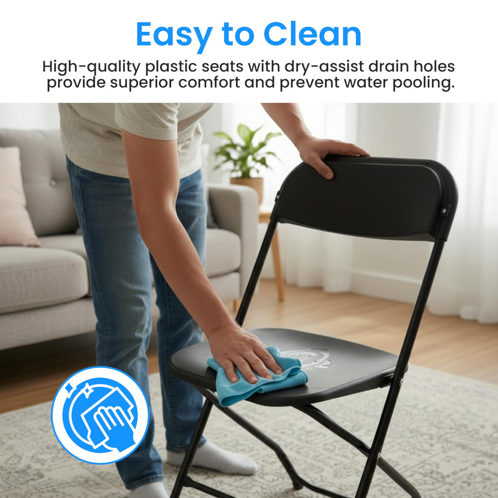 Black 10-Pack Folding Plastic Chair with Metal Frame M302836