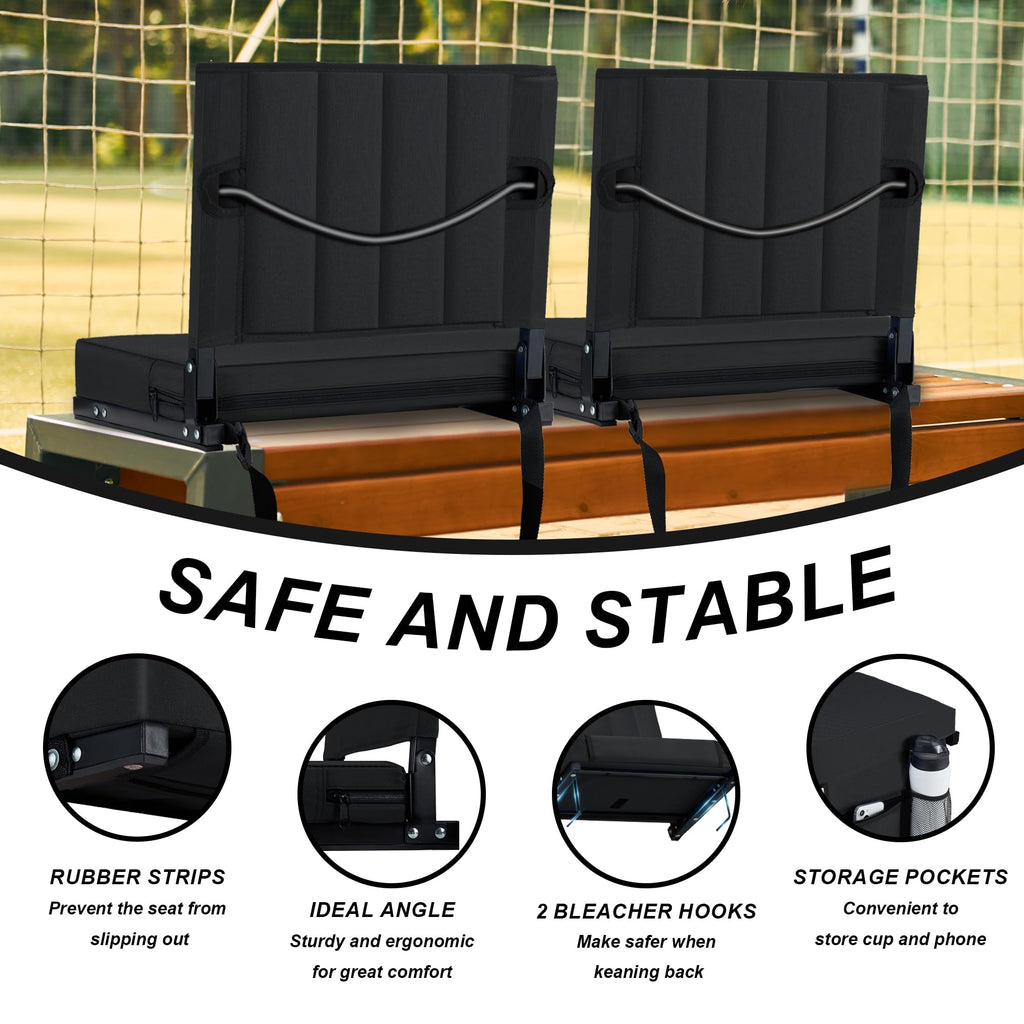 Black Padded Portable Folding Stadium Seat with Back Support and Cup Holder D1033