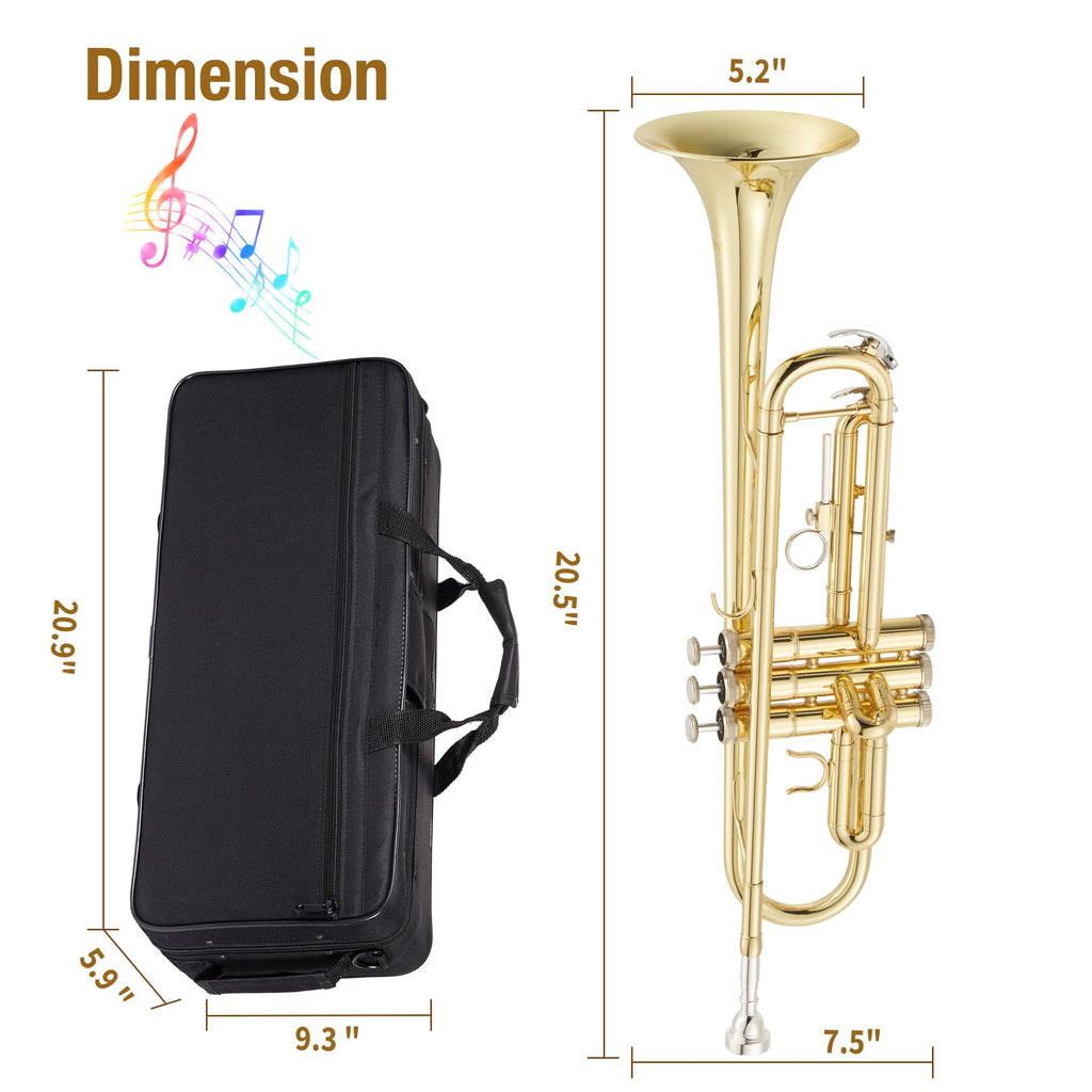 Gold Lacquer Brass Trumpet with Hard Case E8402