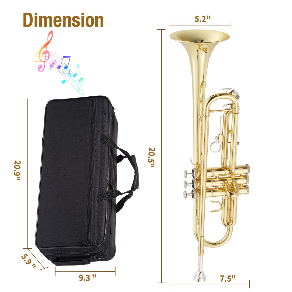 Gold Lacquer Brass Trumpet with Hard Case E8402