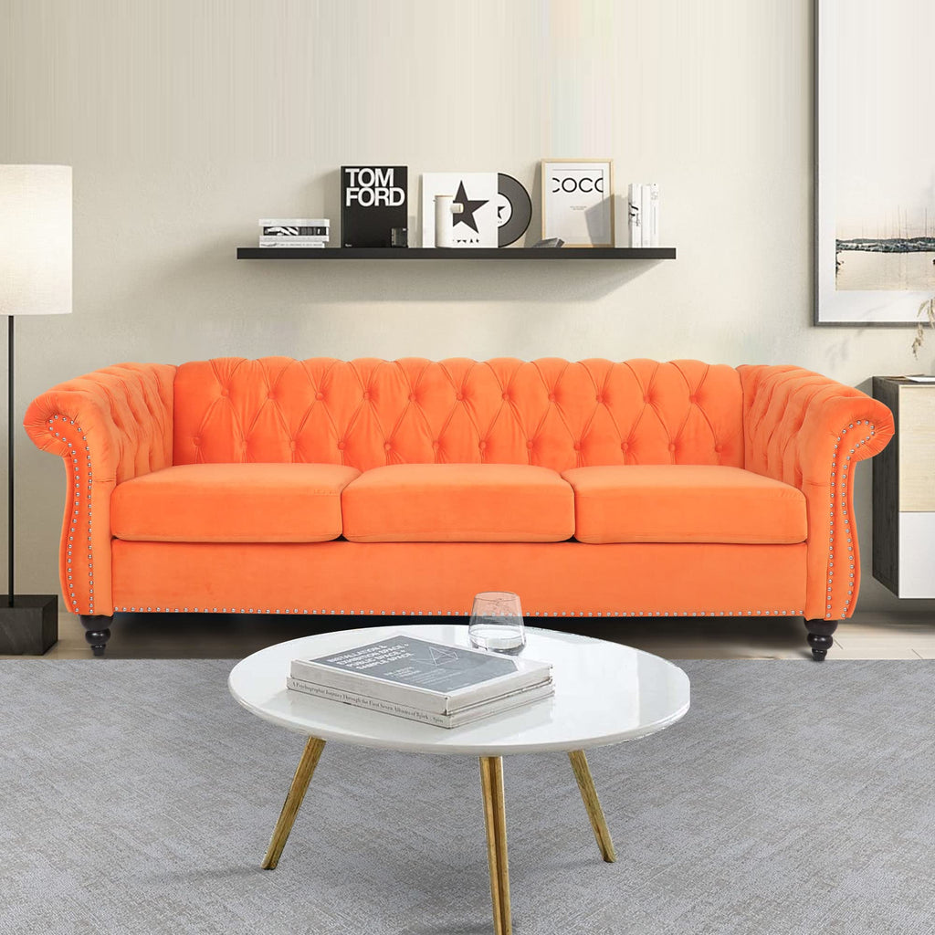 Orange Velvet 3 Seater Sofa Q107512