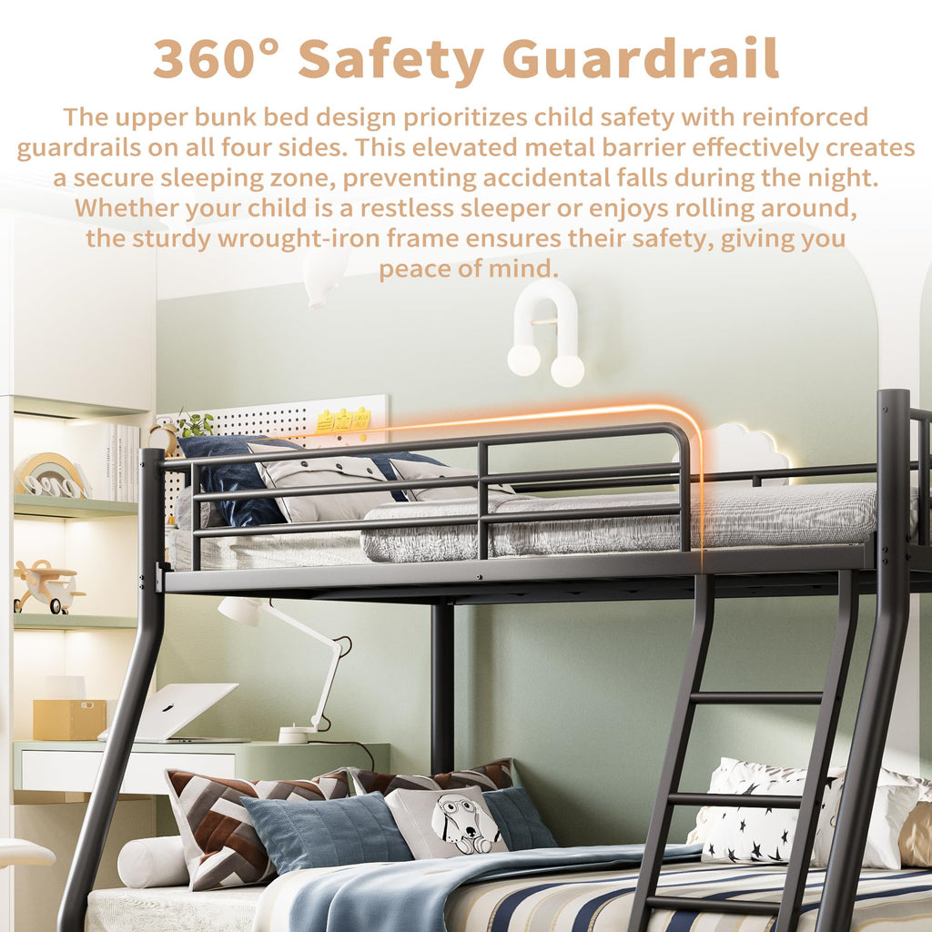 Twin Over Full Metal Bunk Bed with Guardrail and Ladder N5975