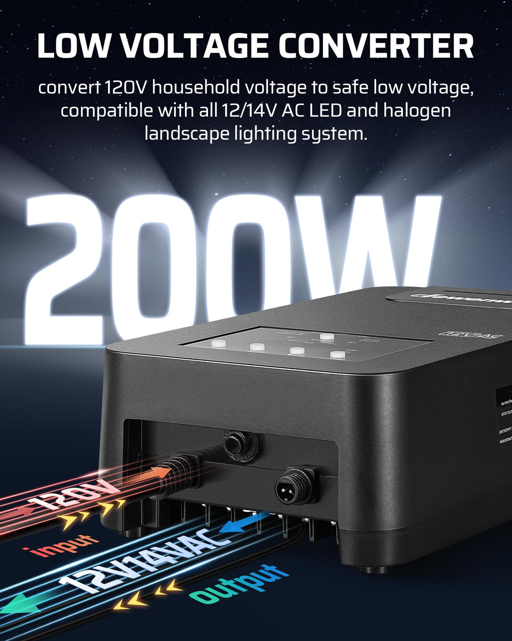 200W Low Voltage Transformer with Photocell Sensor & Timer S7893