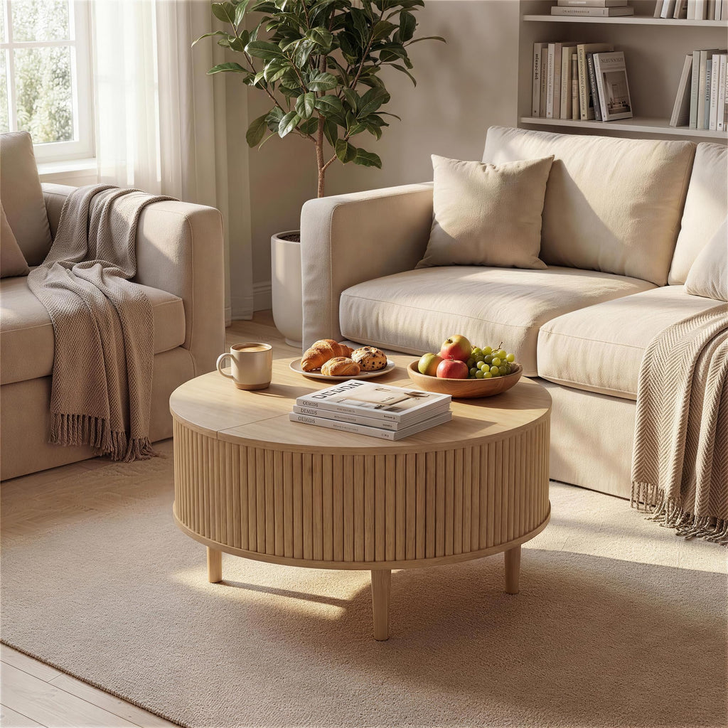 31.5" Round Lifting Top Coffee Table with Storage V309814