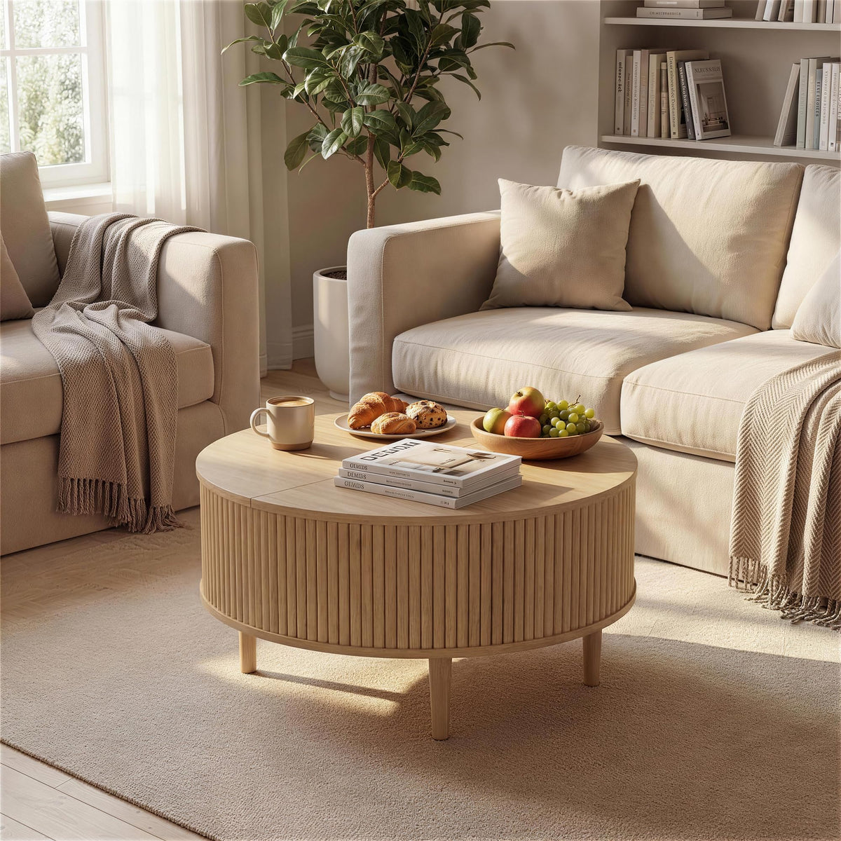 31.5" Round Lifting Top Coffee Table with Storage V309814