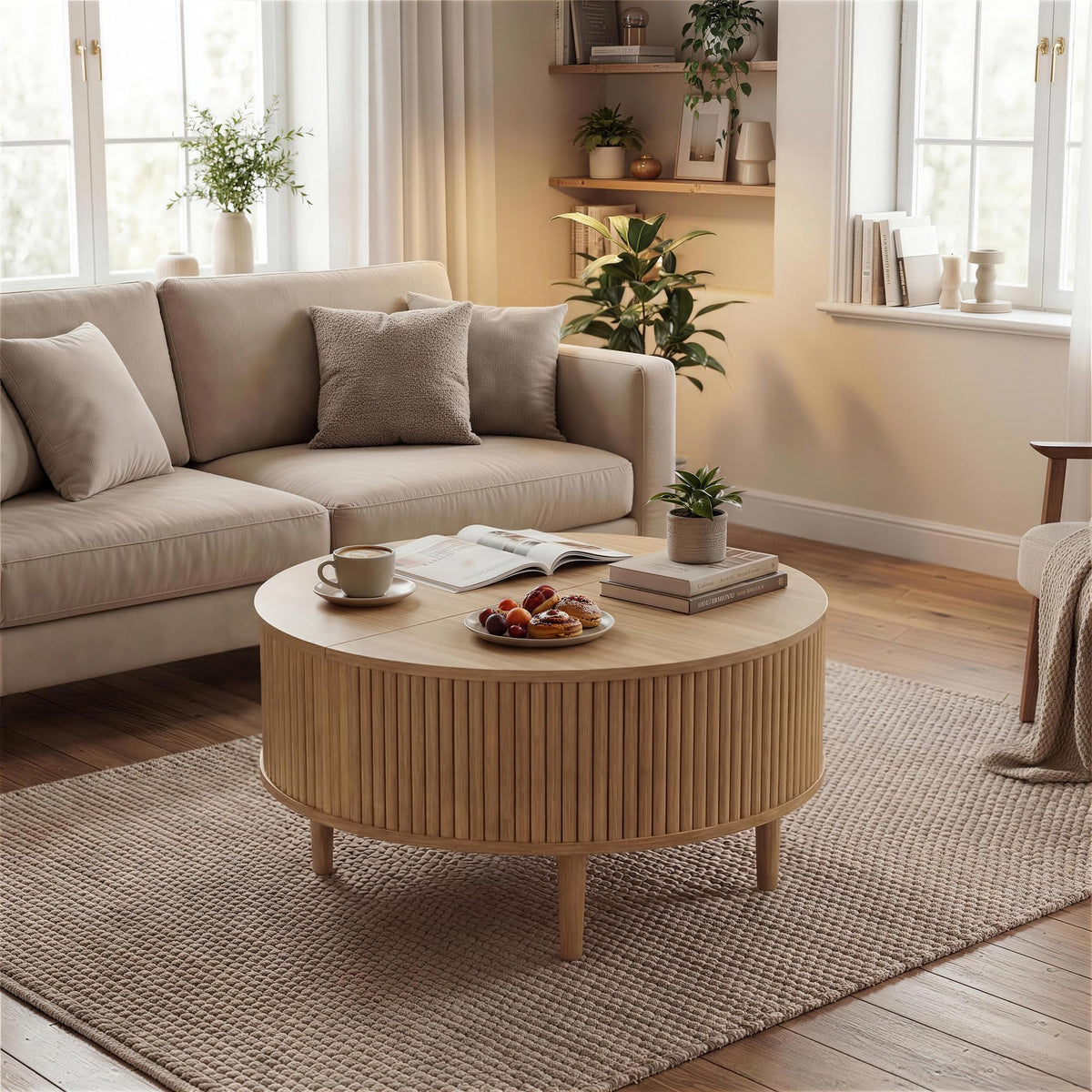 31.5" Round Lifting Top Coffee Table with Storage V309814