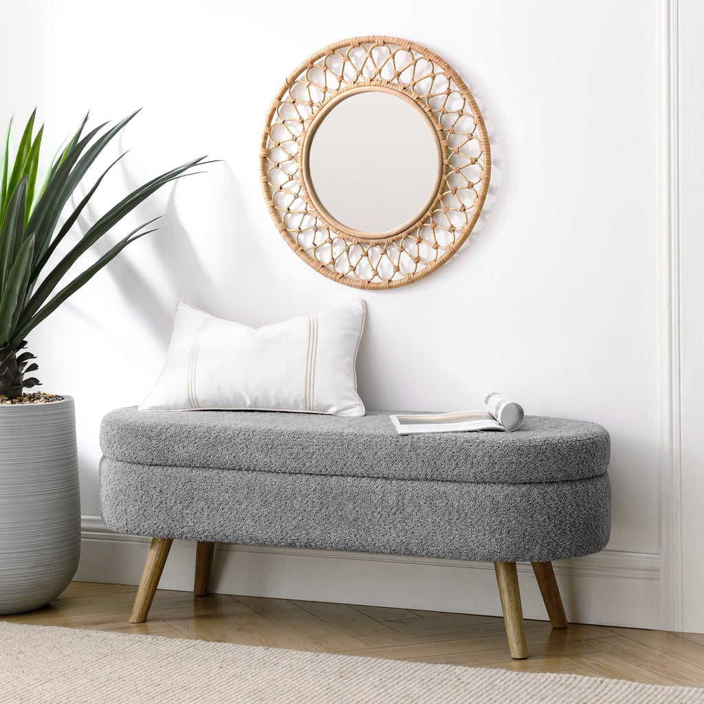 Oval Storage Bench with Rubber Wood Legs, Gray K586