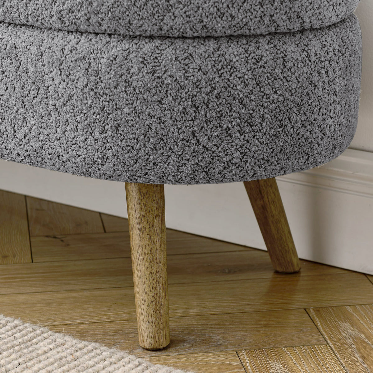 Oval Storage Bench with Rubber Wood Legs, Gray K586