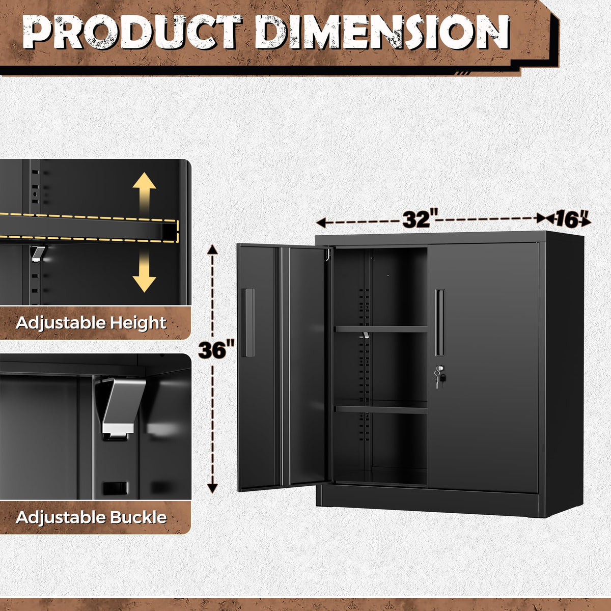 Black Metal Storage Cabinet with Locking Doors and Shelves K9171
