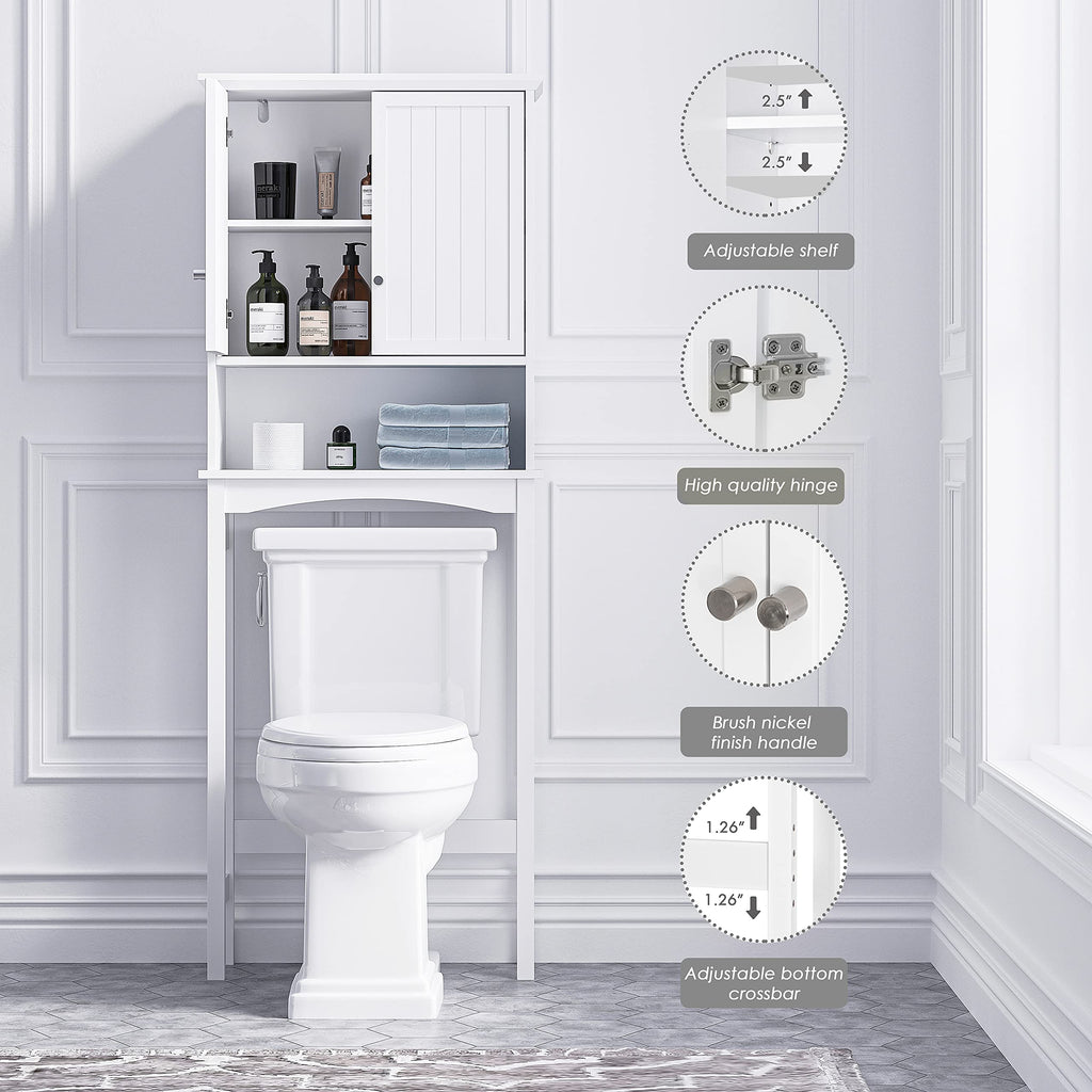 Over the Toilet Storage Cabinet with Doors, Adjustable Shelf, White A37156