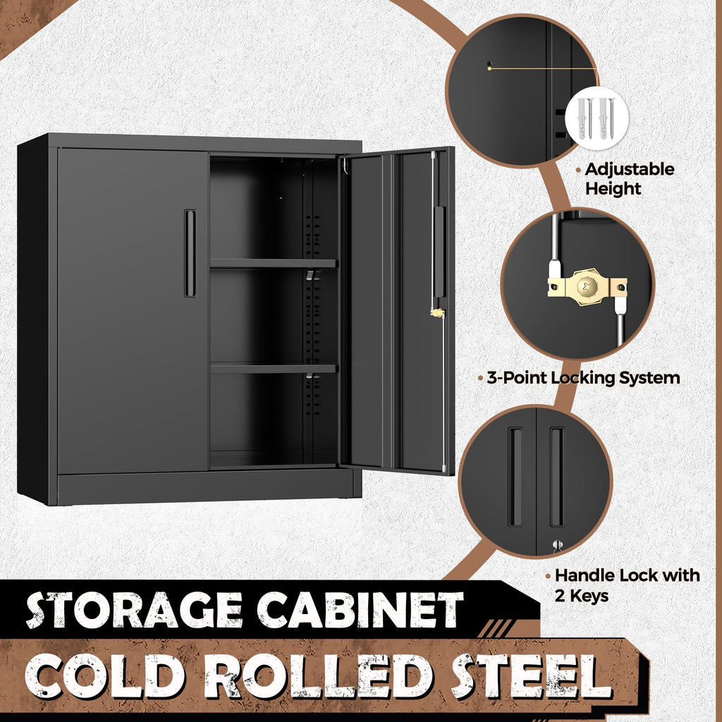 Black Metal Storage Cabinet with Locking Doors and Shelves K9171