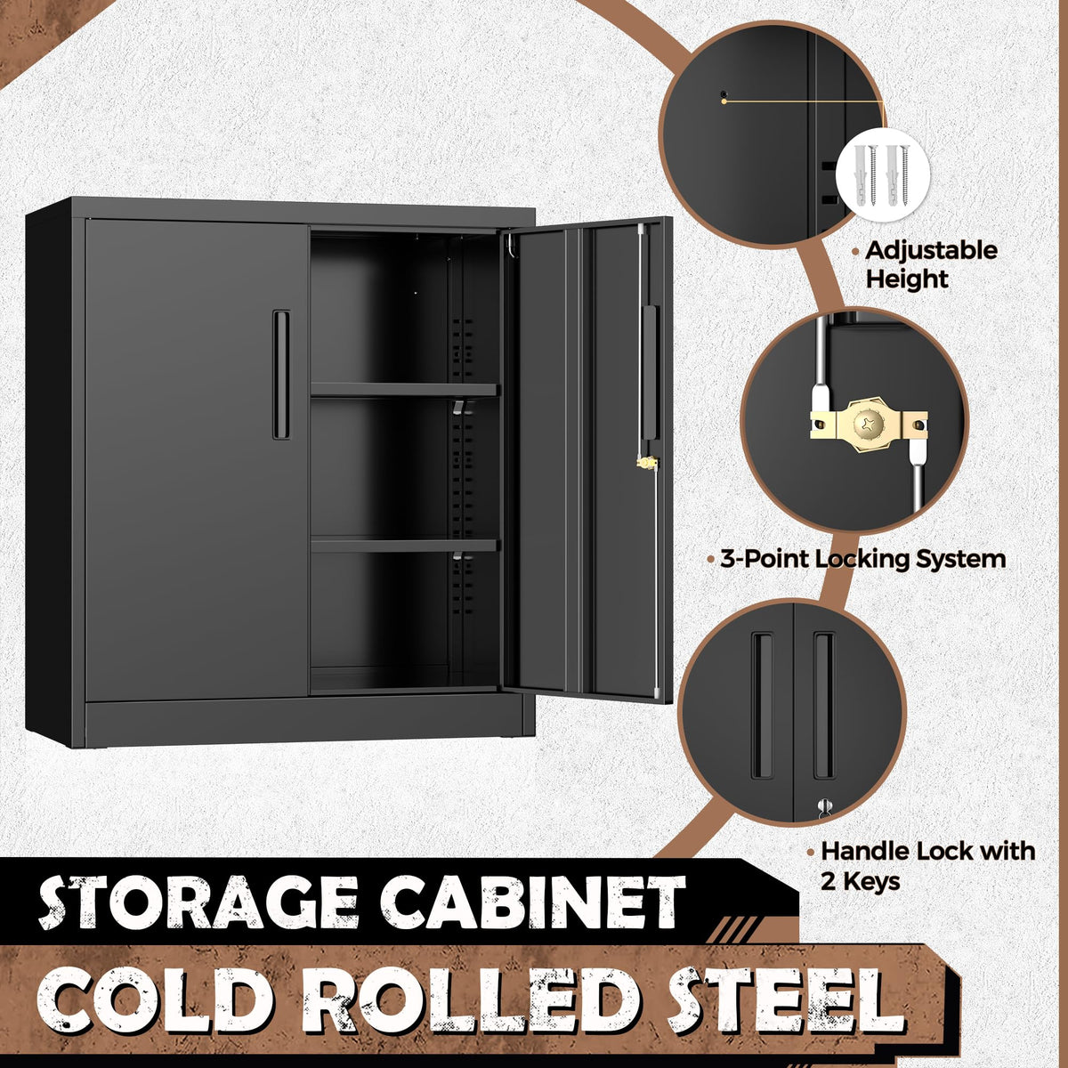 Black Metal Storage Cabinet with Locking Doors and Shelves K9171