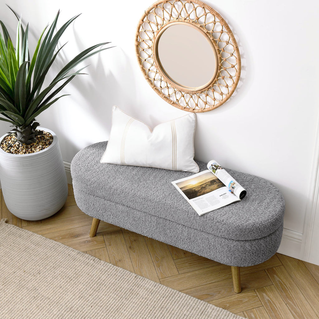 Oval Storage Bench with Rubber Wood Legs, Gray K586