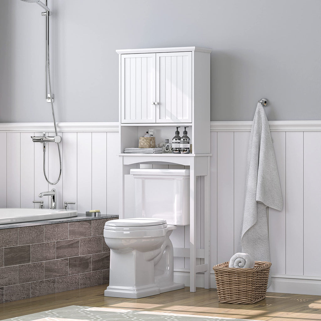 Over the Toilet Storage Cabinet with Doors, Adjustable Shelf, White A37156